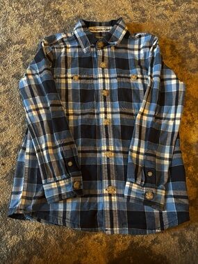 Duluth Trading Co Kids Navy and Light Blue Plaid Button-Down Shirt